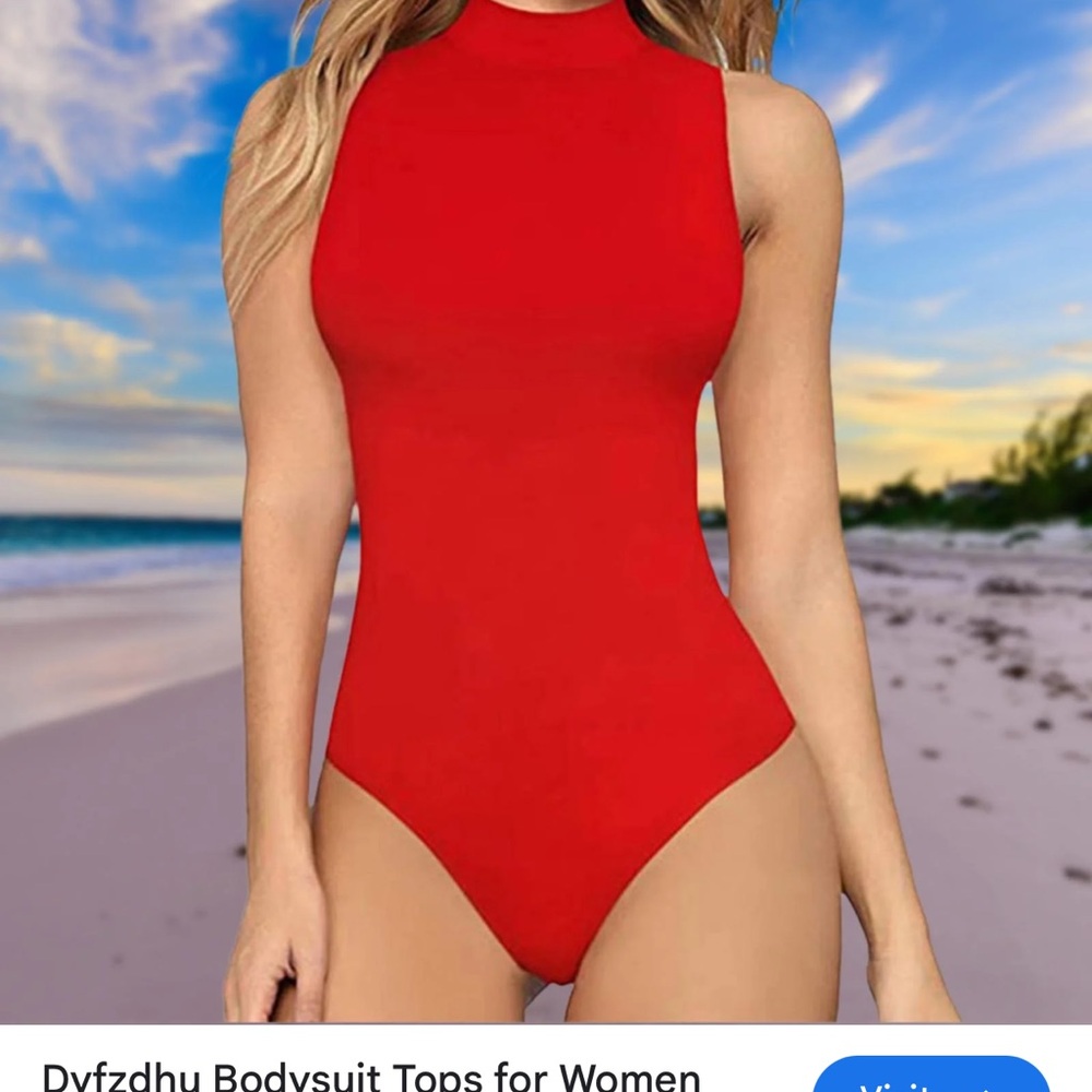 Red Sleeveless Fitted Backless Bodysuit